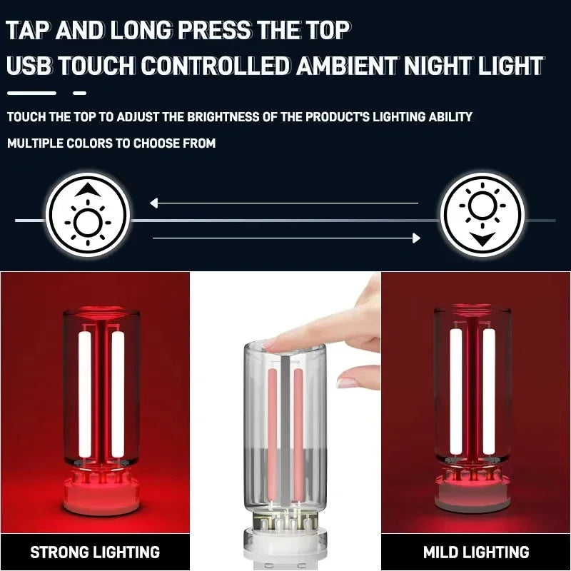 Touch Dimmable USB Night Light | Portable LED Filament Lamp for Car and Bedroom