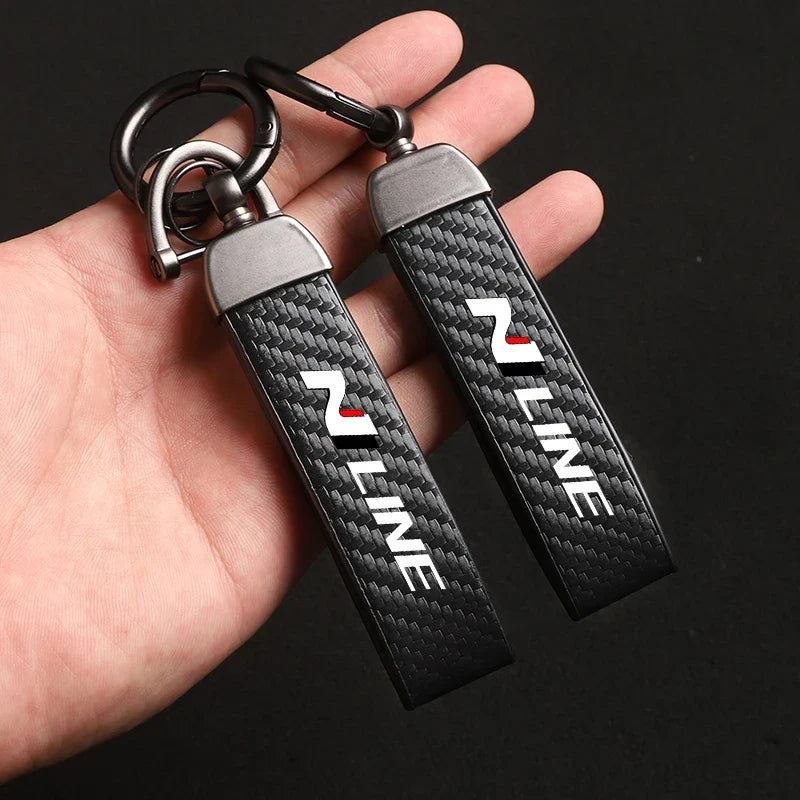 Carbon Fiber Style Keychain for Hyundai | Premium Microfiber Leather Key Ring