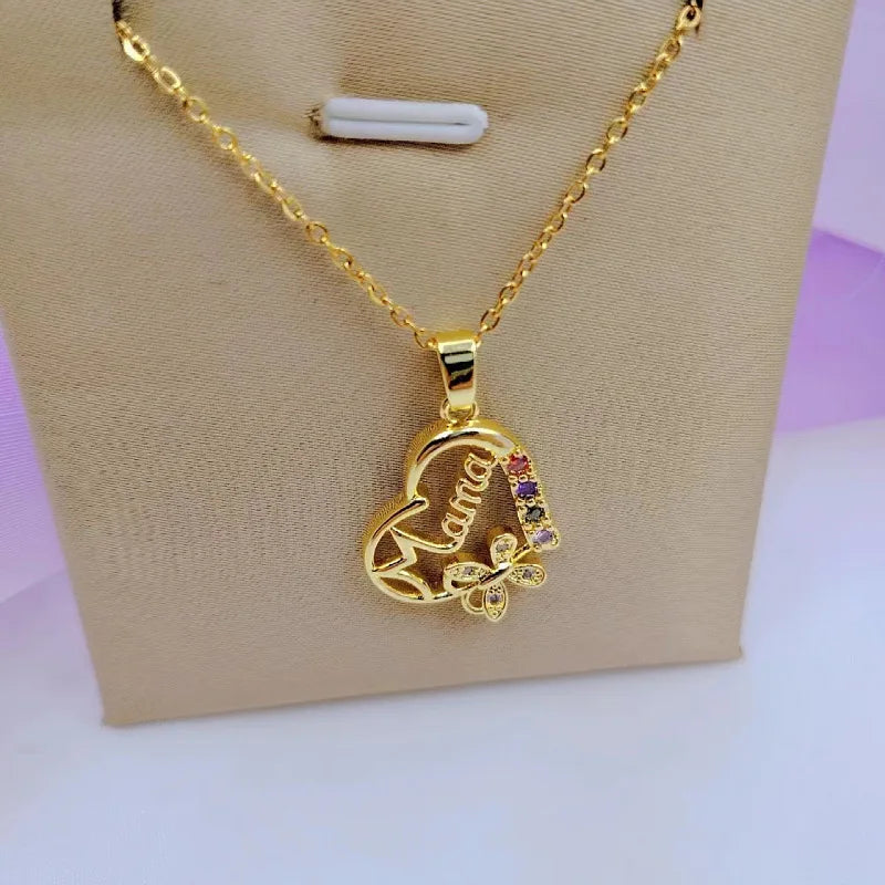 Crystal Heart Mama Necklace | Stainless Steel Pendant Jewelry for Mom