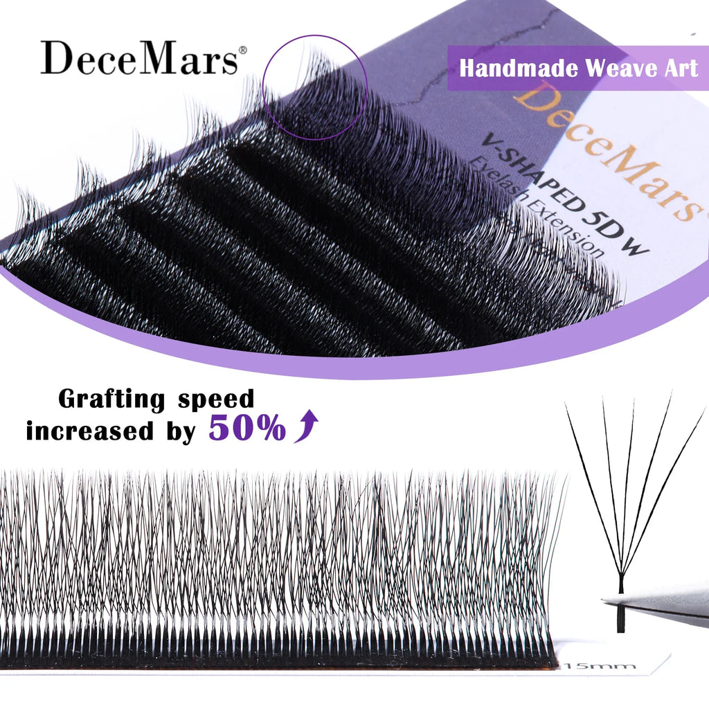 DeceMars V-shaped 5D Eyelash Extensions | Matte Black 12 Rows Tray
