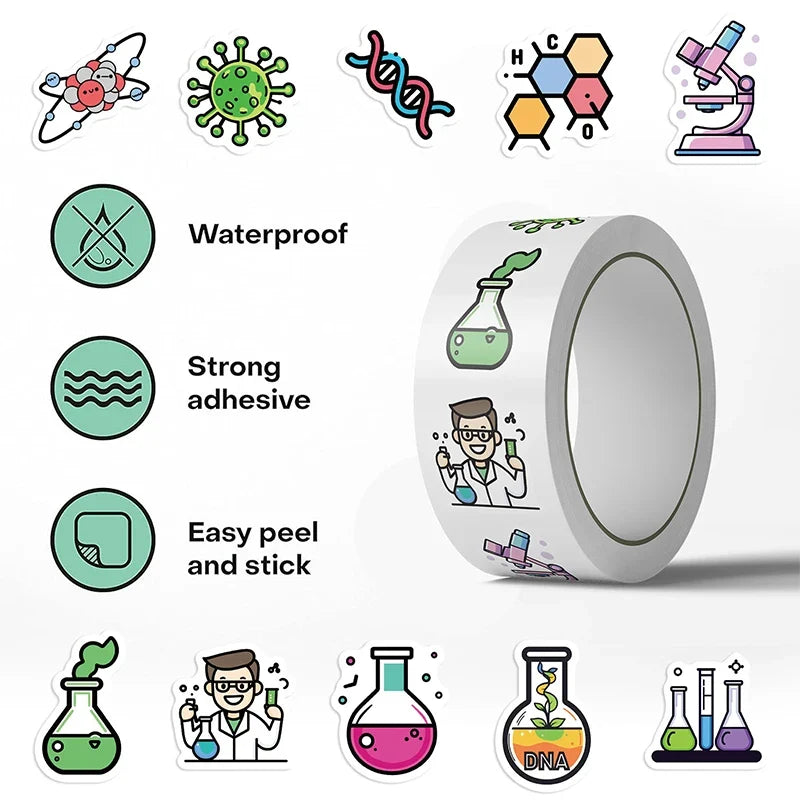 500PCS Chemistry Biology Experiment Decals | Waterproof Vinyl Science Stickers for Lab