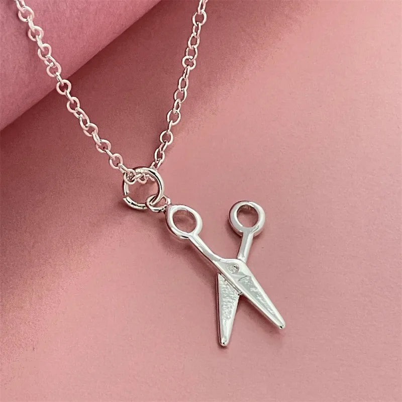 925 Sterling Silver Scissors Style Pendant Necklace Delicate Small Women Necklace Personality Creative Jewelry