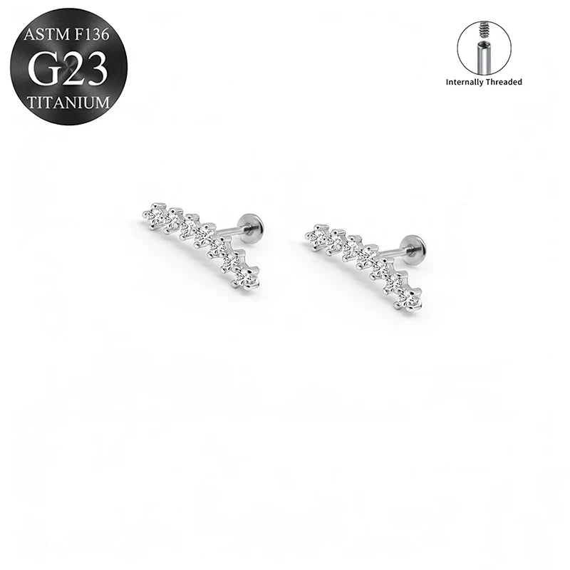 EVISPOL ASTM F136 G23 Titanium Tiny CZ Labret Lip Stud Earring for Women 16G Heart Cartilage Helix Tragus Conch Piercing Jewelry