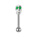 Tongue Rings Stainless Steel 316L, 5 Color Diamond Encrusted Skull Piercing Jewelry