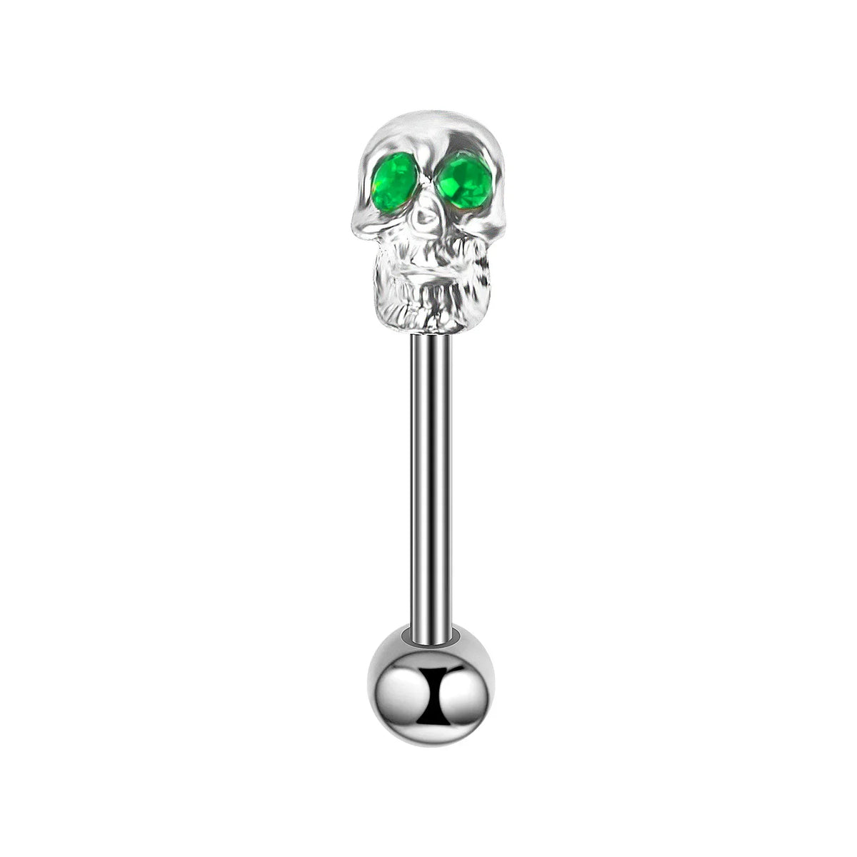 Tongue Rings Stainless Steel 316L, 5 Color Diamond Encrusted Skull Piercing Jewelry