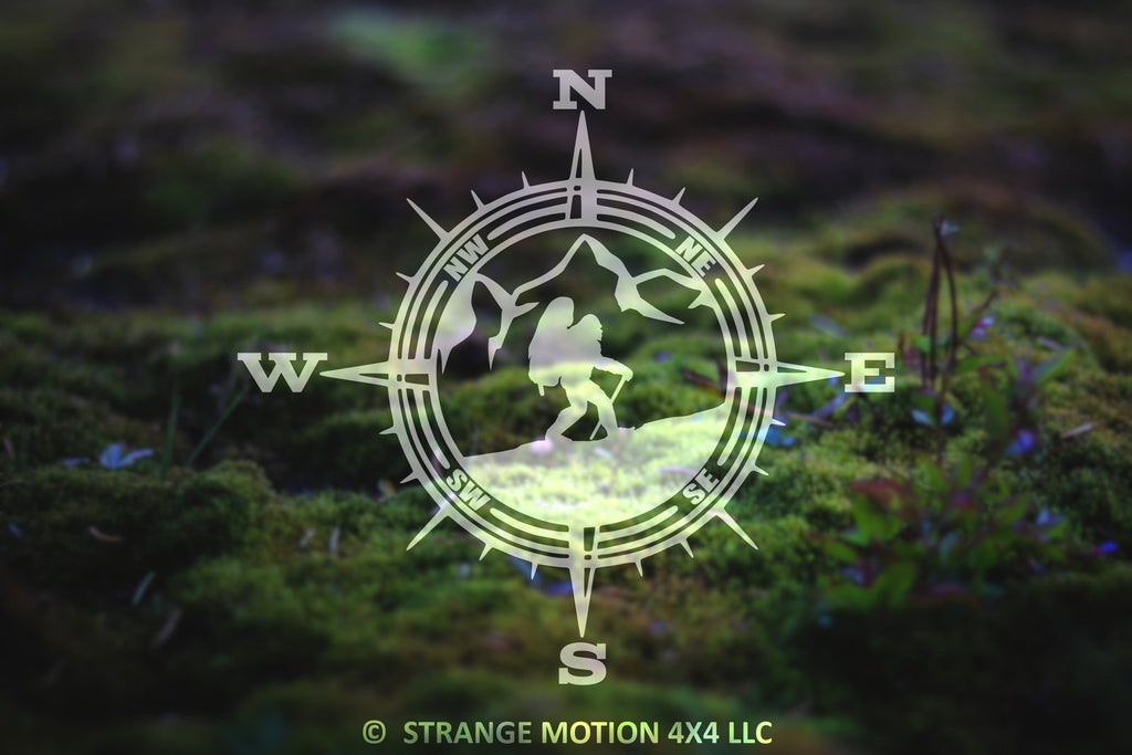 Sasquatch Mountain Hiker Compass Vinyl Decal | 254