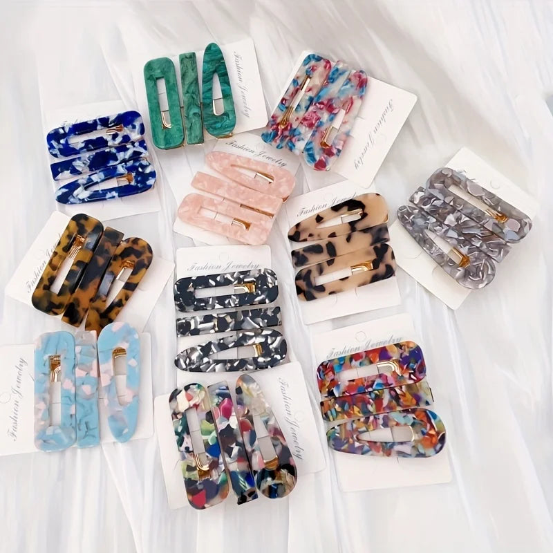 3pcs/set Acetate Hollow Water Drop Long Strip Hairpin Simple Duck Beak Clip Broken Hair Leopard Hair Clip Geometric Hairpin