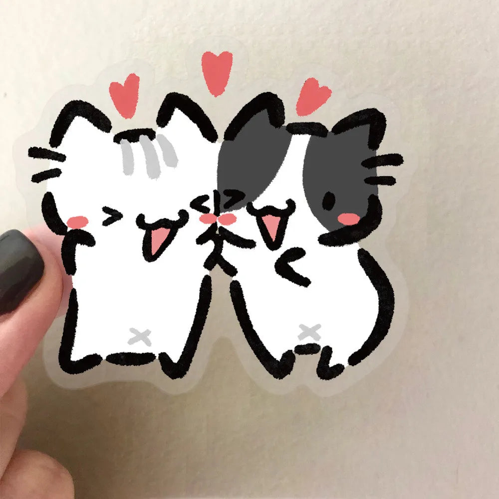 54pcs Transparent Cartoon Cat Stickers | Waterproof PET Decals for Guitar & Journals