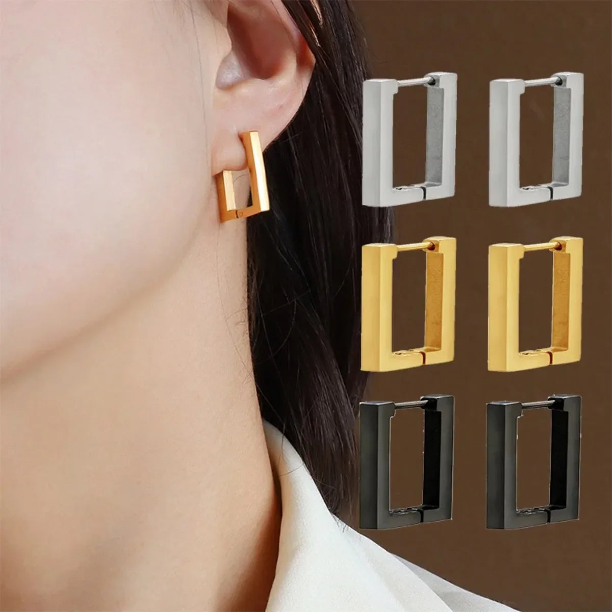 Geometric Stainless Steel Hoop Earrings | Square Triangle Punk Jewelry for Men Women
