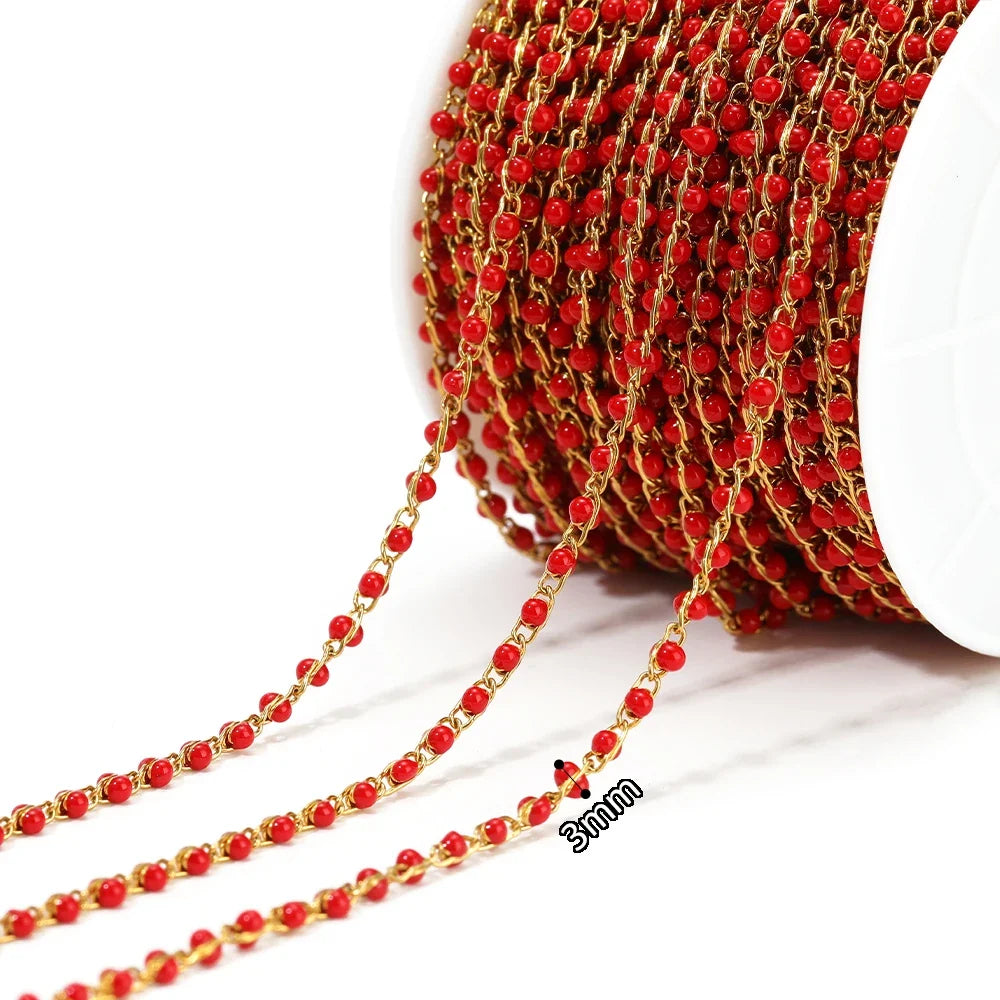 1 Meter Stainless Steel Enamel Beads Chain | DIY Jewelry Making Supplies