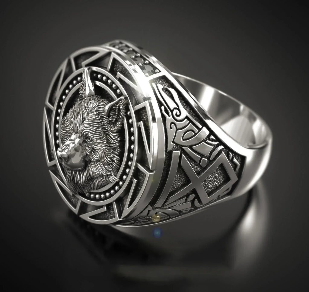 Andara 925 Sterling Silver Ring | Retro Wolf Totem Warrior Ring for Men