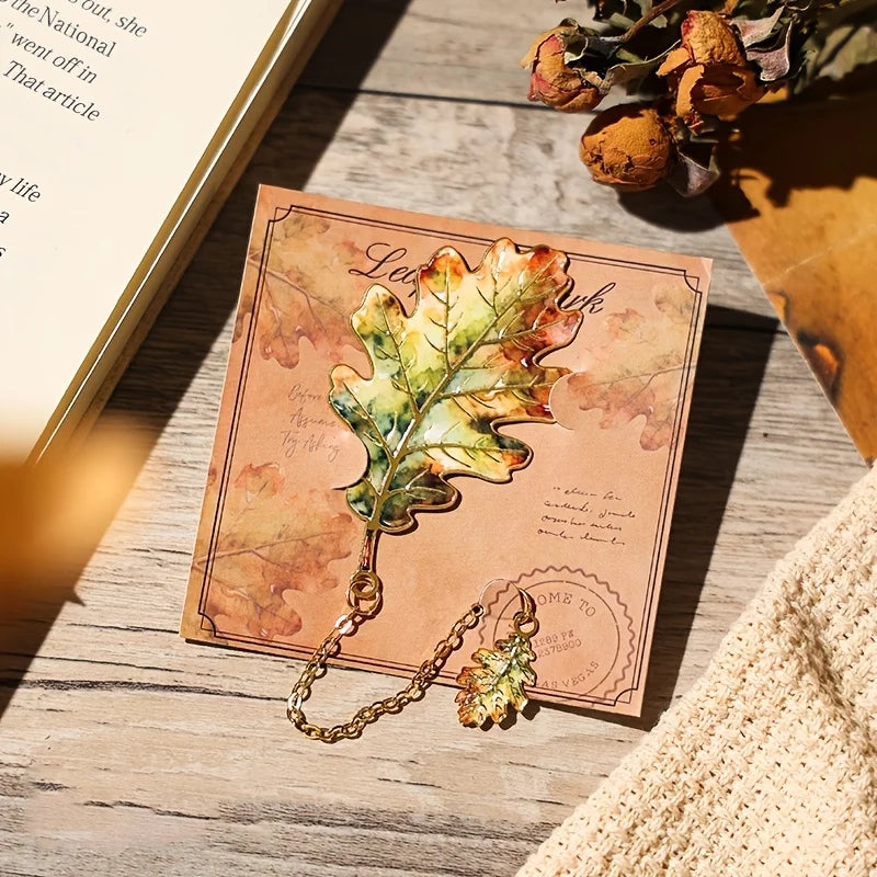 1 Pcs Vintage Leaf Bookmark With Metal Pendant Reading Accessory Gift for Book Lovers Student Teacher Writer