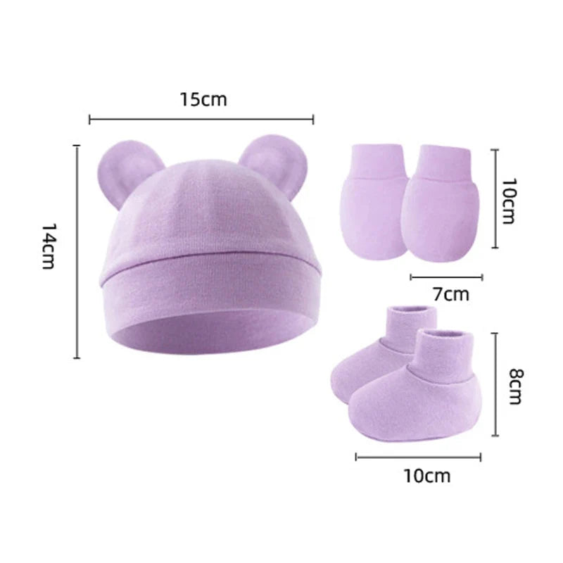 Cotton Newborn Hat Set | 3-Piece Baby Beanie Gloves and Socks for 0-6 Months