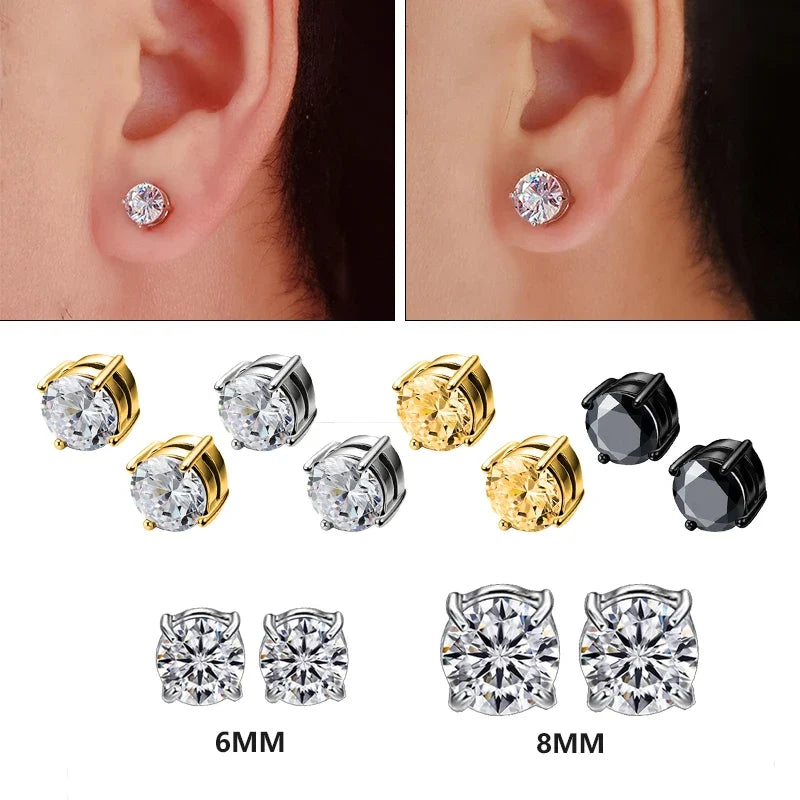 Fashion Crystal Magnetic Clip Ear Stud | Non Piercing Earrings for Men Women