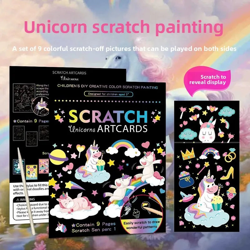 Rainbow Scratch Art Paper Kit for Kids | 9-Piece Magic Drawing Set