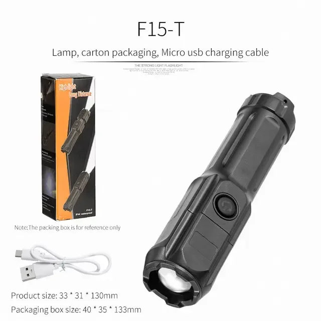 USB Rechargeable LED Flashlight | High Power Zoomable Torch for Camping and Emergencies