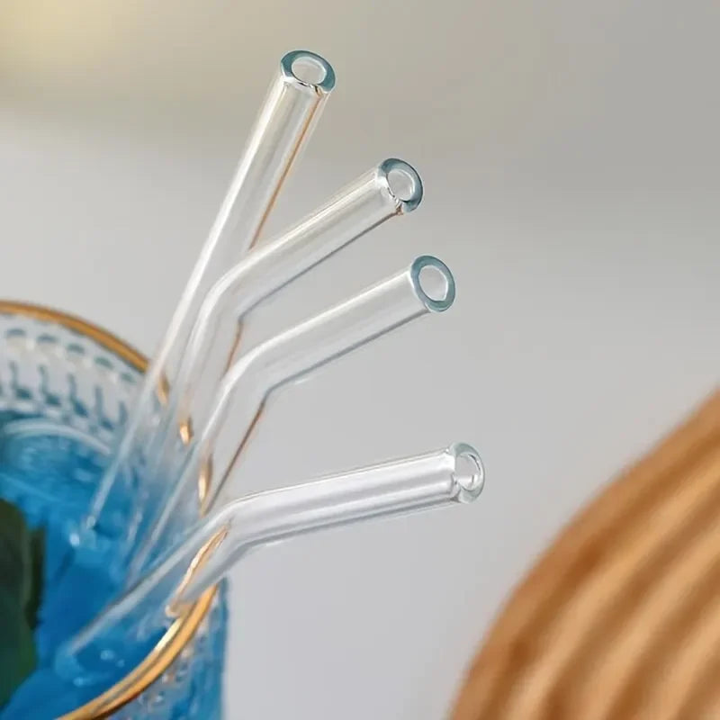 Heat Resistant Glass Straws Set of 5 with Cleaning Brush | Reusable Drinking Straws for Smoothies, Tea, and Coffee