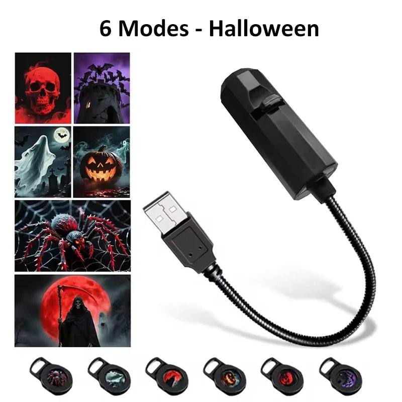 Skull Projection Lamp | Switchable Pattern LED Night Light with USB Power
