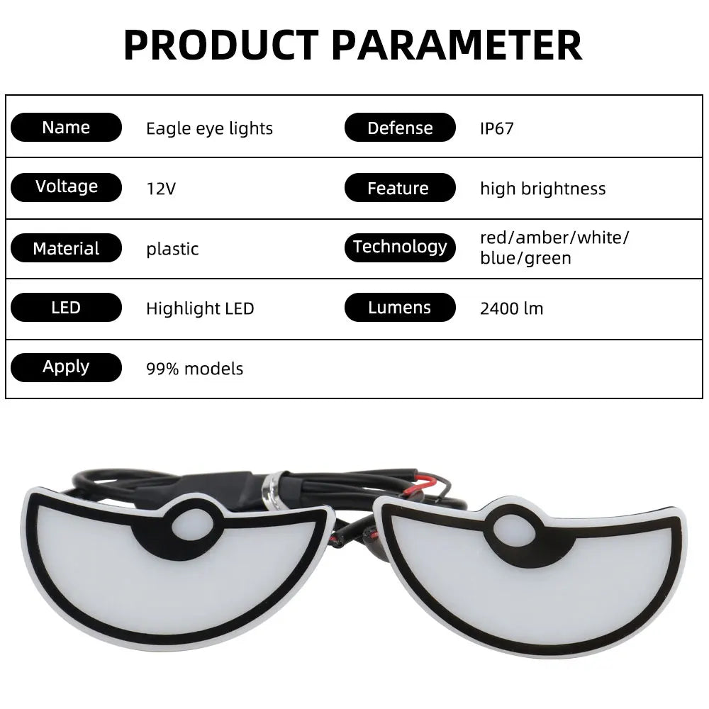 2PCS Car LED Demon Eye Light Semicircle Eagle Eye Motorcycle Tail Decorative Lights Dynamic Strobe Turn Signal Light Universal