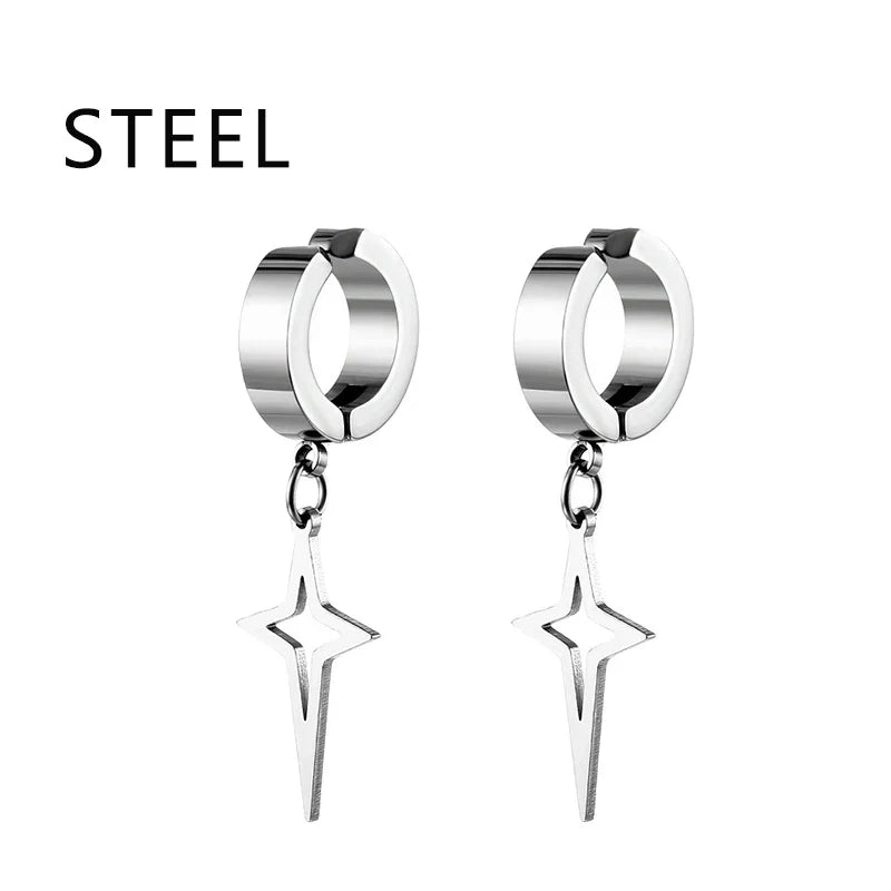 1Pair Punk Star Pendant Hoop Earrings | Clip-On Ear Cuff for Unisex