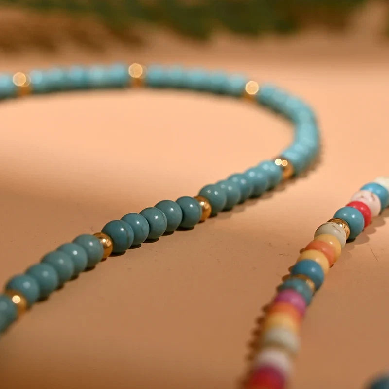 Colorful Stone Choker Necklace | Round Evil Charm Pendant for Women