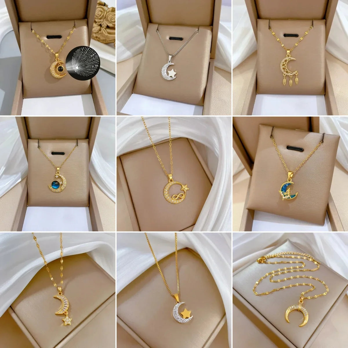 Stainless Steel Crescent Moon Pendant Necklace | Vintage Gold Choker Jewelry for Women
