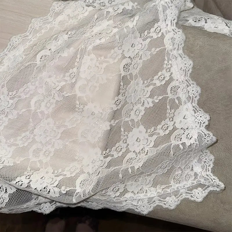 Y2K Women Lace Flower Elegant Skirt Stacked Belt Flower Sweet Triangle Scarf Breathable Travel Photo Headband Turban Accessories