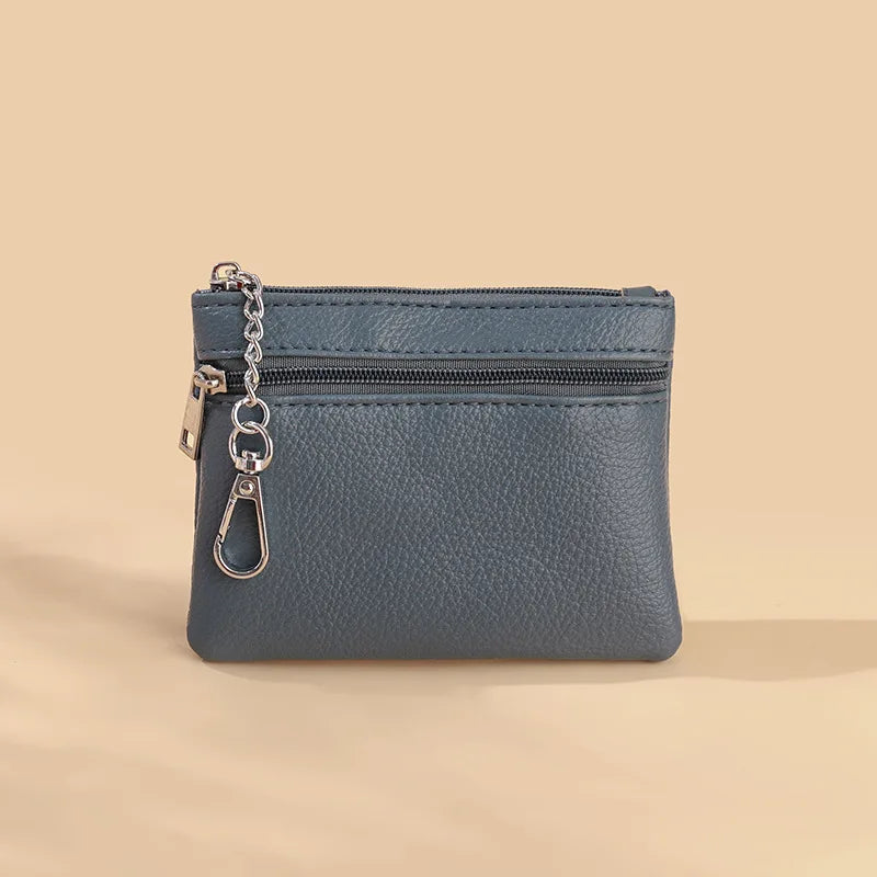 Mini Leather Card Wallet With Zipper | Compact Coin Purse for Women