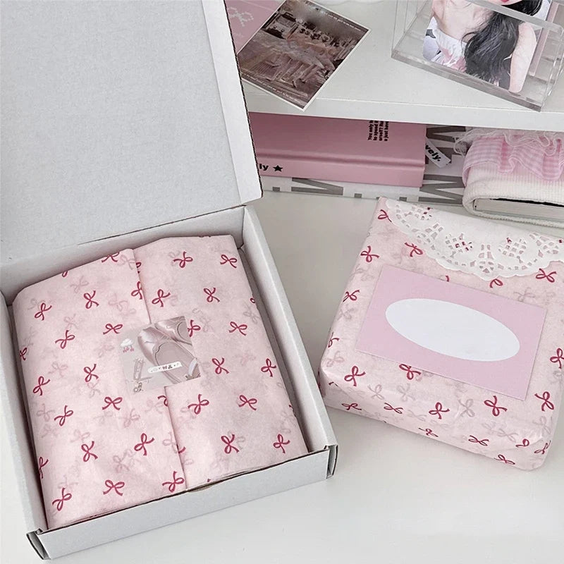 10 Pink Bow Snow Pear Wrapping Paper Sheets | Handmade Flower Bouquet Packaging