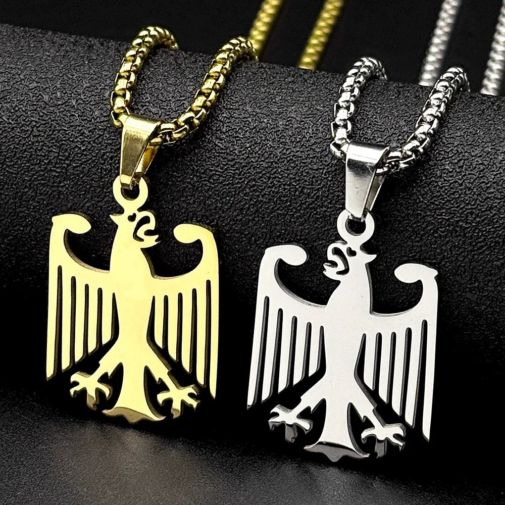 Hollow German Eagle Bundesadler National Emblem Symbol Pendant Necklaces Gold Color Stainless Steel Chain Germany Jewelry Gift