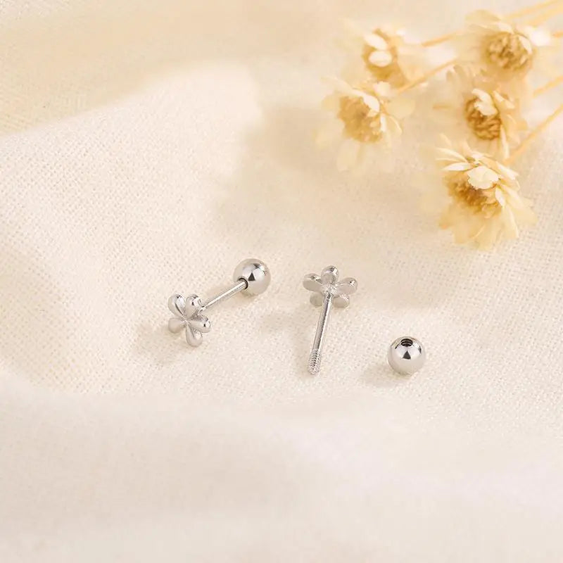 EVSIPOL Tiny Stainless Steel Screw Back Flower Stud Earrings for Women Girls Simple Cute Cartilage Targus Helix Piercing Jewelry