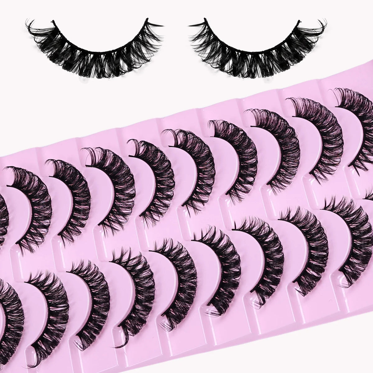 10 Pairs D Curl Russian Strip Lashes | Fluffy Volume False Eyelashes for a Dramatic Cat Eye Look