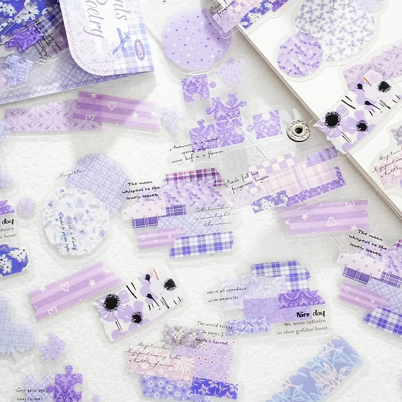 Fragmented Verse Patchwork Fabric PET Sticker Pack | 120pcs DIY Craft Stickers