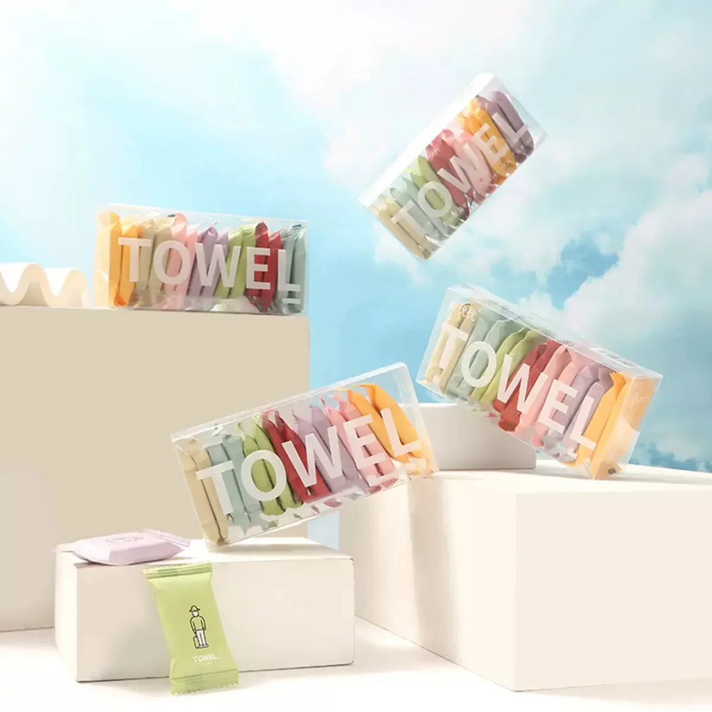 14/7PCS Disposable Compressed Towel Set | Portable Cotton Travel Towel for Face and Body
