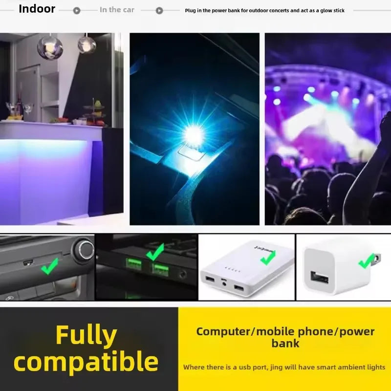 Car USB LED Atmosphere Light | Music Sync Sound Control Car Interior Decoration