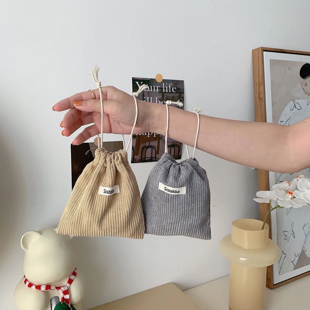 Corduroy Drawstring Pouch | Versatile Storage Bag for Jewelry, Cosmetics, and Small Essentials