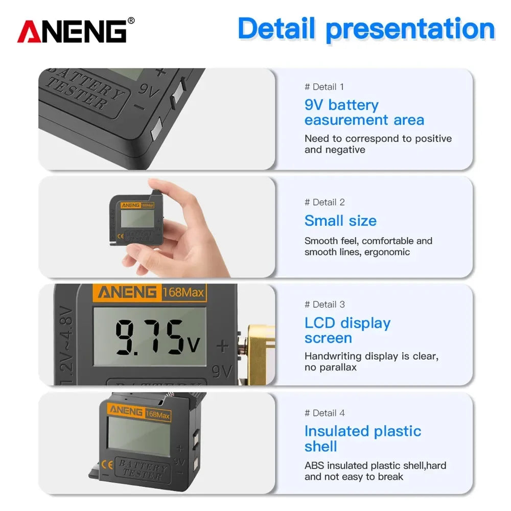 ANENG 168Max Digital Lithium Battery Tester | Universal Capacity Checker for AAA AA Button Cells