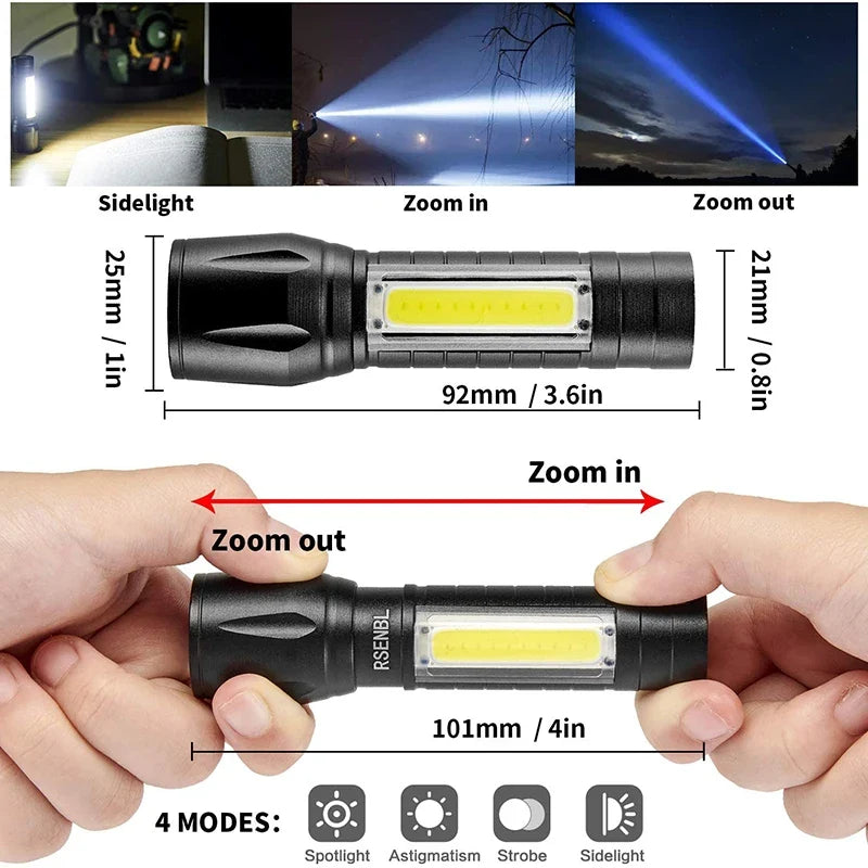 Portable Rechargeable Zoom LED Flashlight | Mini Torch for Camping