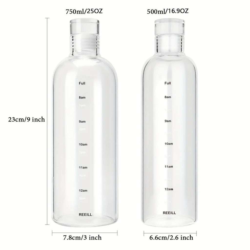500/750ml Transparent Plastic Water Bottle with Time Marker | Leakproof Large Capacity Sport Drinkware