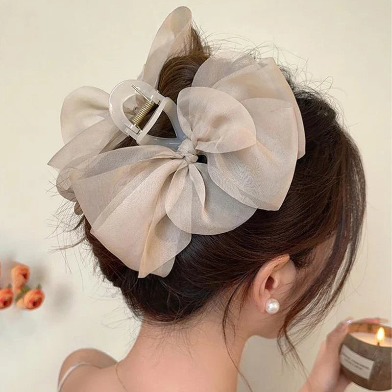 Mesh Bow Grip Clip Female Ponytail Braid Hair Clip Elegant Girl Hair Clip Hair Accessories Gift Shark Clip Headwear