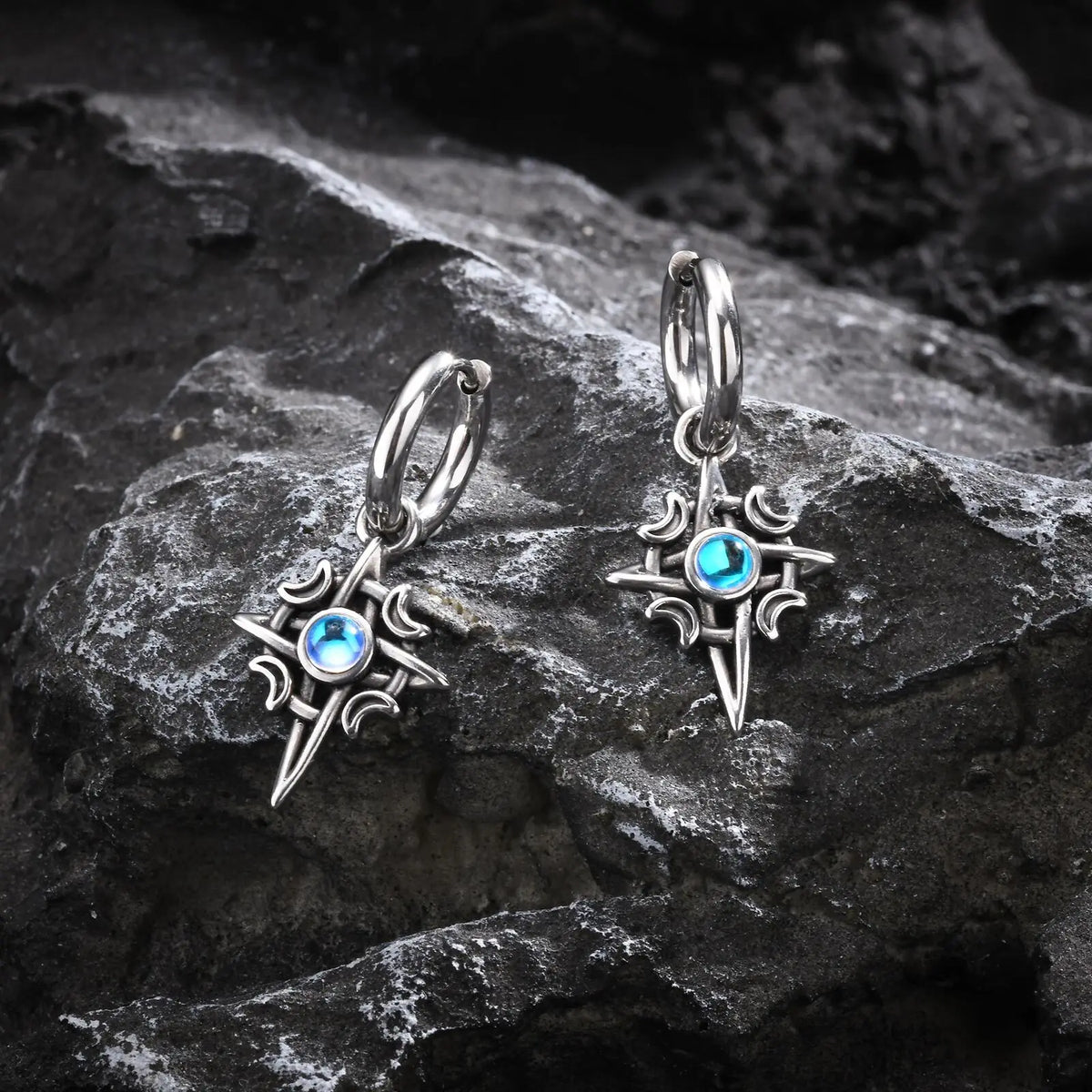 Stainless Steel Star and Moon Stone Earrings | Unisex Hoop Earrings Gift