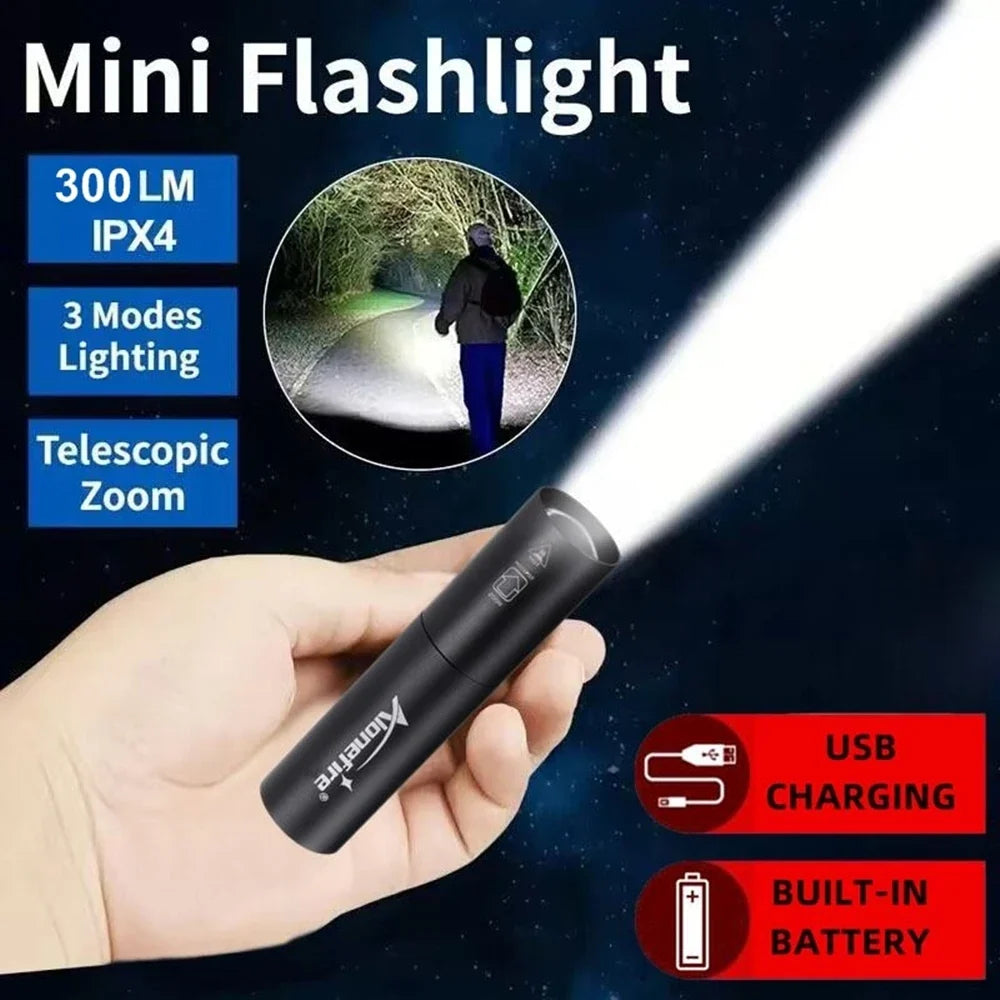 Small Palm Mini Flashlight Rechargeable | Bright Zoomable LED for Camping & Emergency