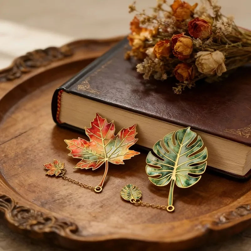 1 Pcs Vintage Leaf Bookmark With Metal Pendant Reading Accessory Gift for Book Lovers Student Teacher Writer