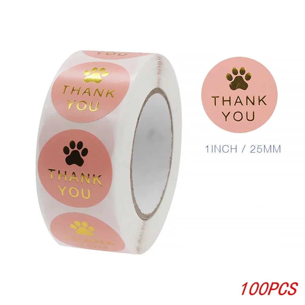1 Inch Gold Foil Paw Thank You Stickers | Cute Business Supplies