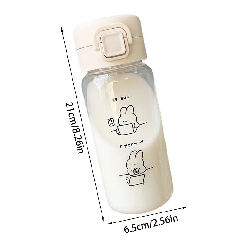 Cartoon Water Bottle With Straw | Cute Plastic Drinking Bottle for Milk, Coffee, and Tea