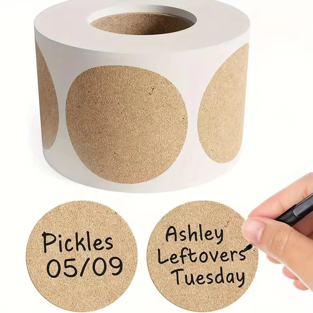 Kraft Round Self-Adhesive Labels | 500pcs per Roll for Organizing and Personalizing