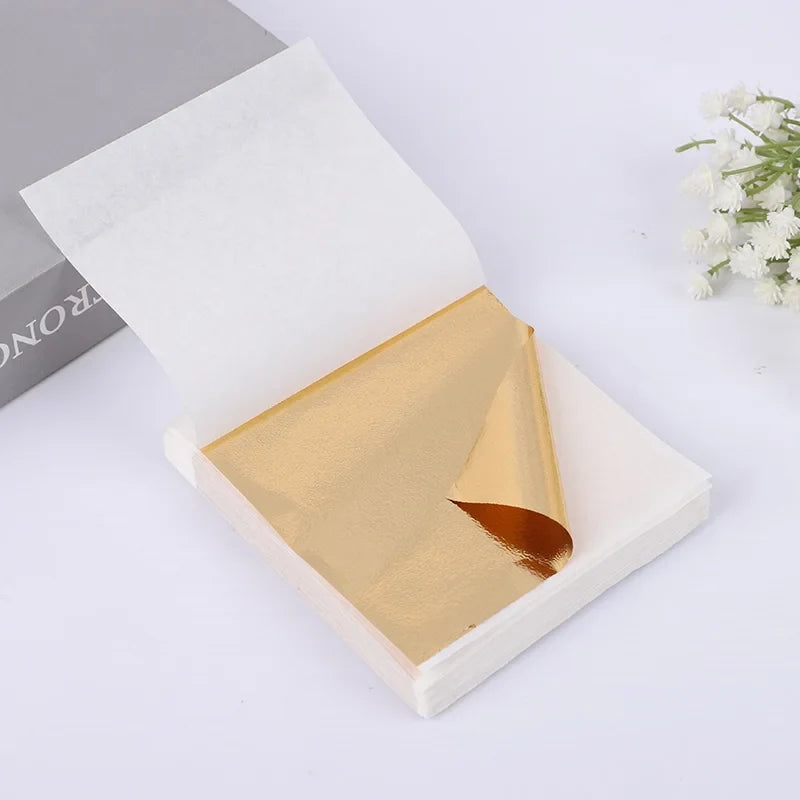 100Pcs Imitation Gold Foil Paper Leaf Sheets | Gilding Supplies for Furniture, Crafts, and DIY Decor