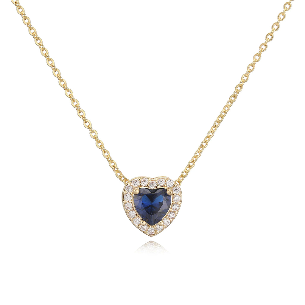 HECHENG Luxury Colored Crystal Heart Pendant Ocean Heart Necklace Brass Golden Plated Material Women's Wedding Necklace