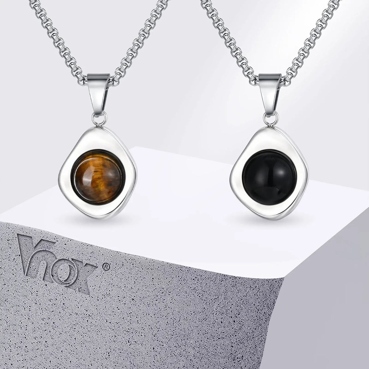 Vnox Tiger Eye Stone Irregular Pendant Necklace | Stainless Steel Natural Stone Jewelry for Men