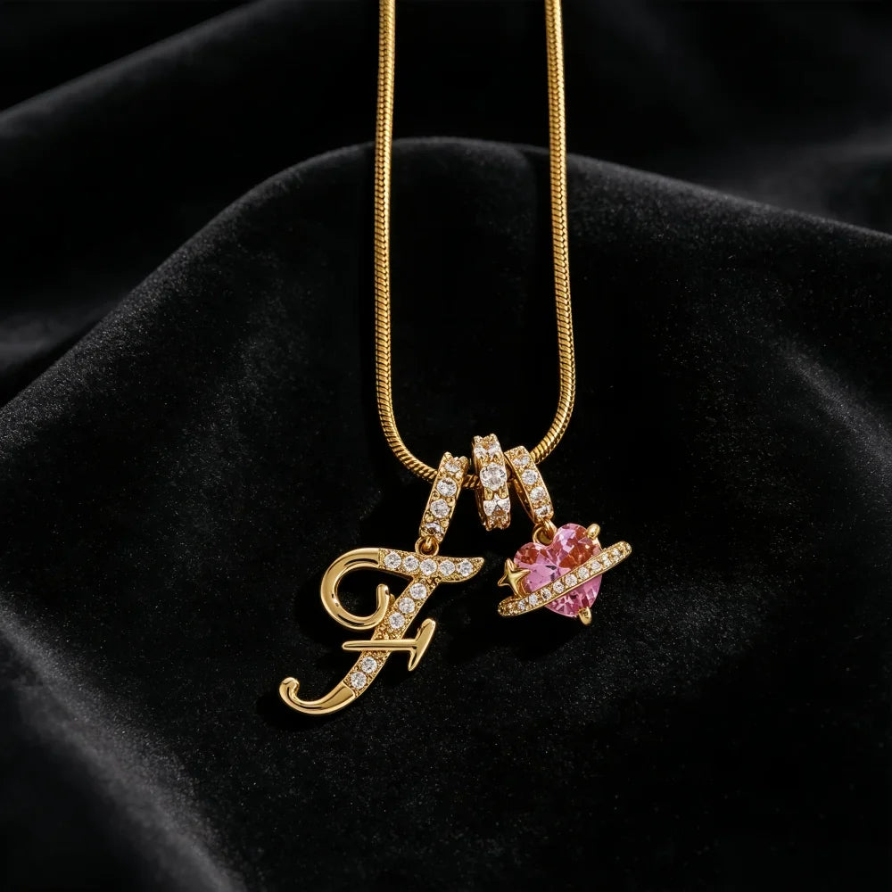 Gold Color Zircon Flower Pendant Necklace Female A-Z 26 Letter Alphabet Wedding Jewelry Gift for Women